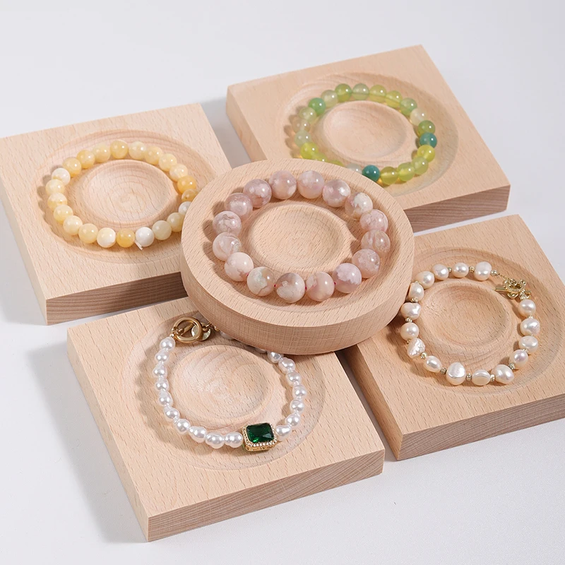 Wooden Color Jewelry Plate Tray Design Bracelates Rings Holder Display Case Crafts Gifts Organizer Beads Showcase Natural Board