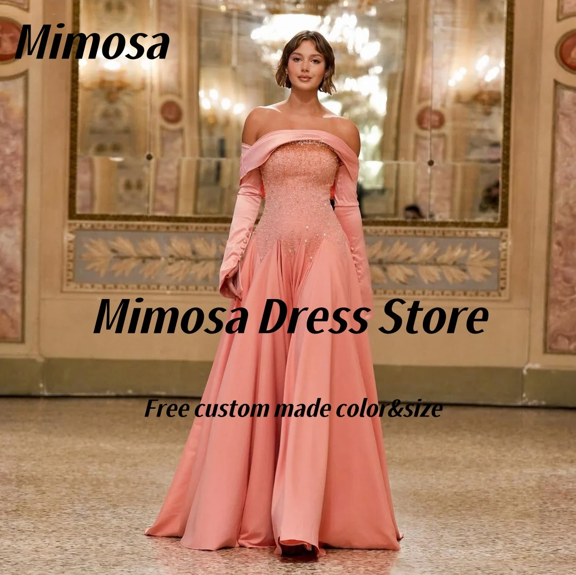 Роскошные платья для выпускного вечера Mimosa 2025 без бретелек, расшитые бисером, съемным вырезом лодочкой и длинными рукавами, вечерние платья, вечернее платье трапециевидной формы по индивидуальному заказу Роскошные платья для выпускного вечера Mimosa 2025 без бретелек, расшитые бисером, съемным вырезом лодочкой и длинными рукавами, вечерние платья, вечернее платье трапециевидной формы по индивидуальному заказу