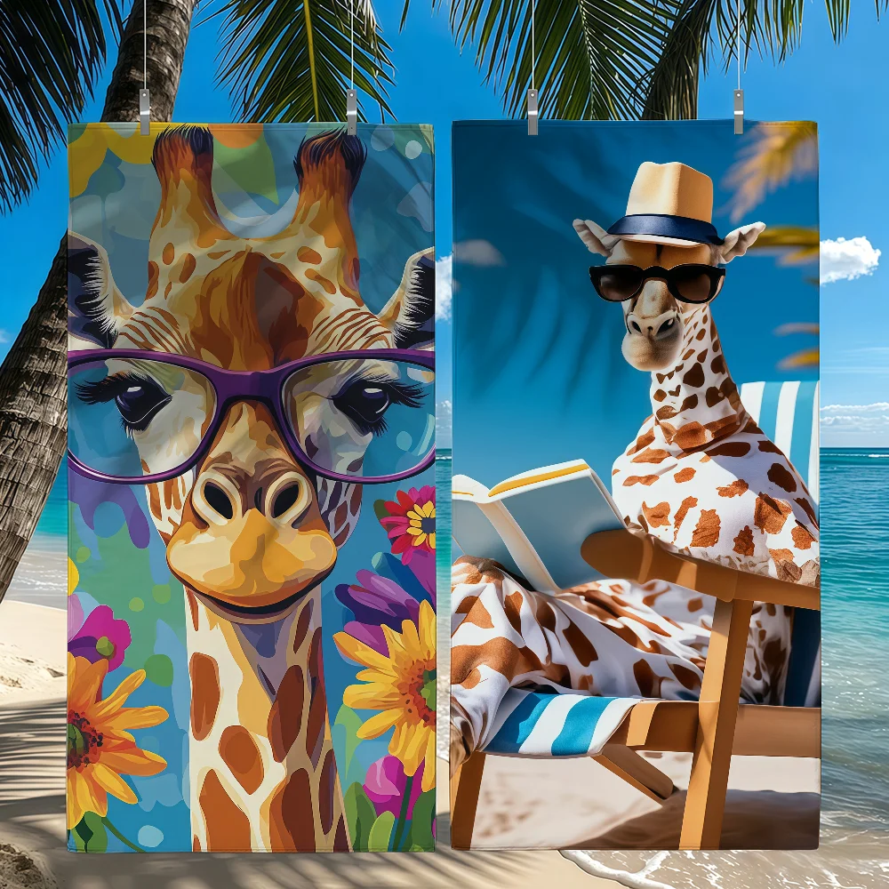 Tropical Giraffes on Vacation Towel Quick Drying Beach Towels Are Suitable For Swimming Pools Camping Yoga And The Gym