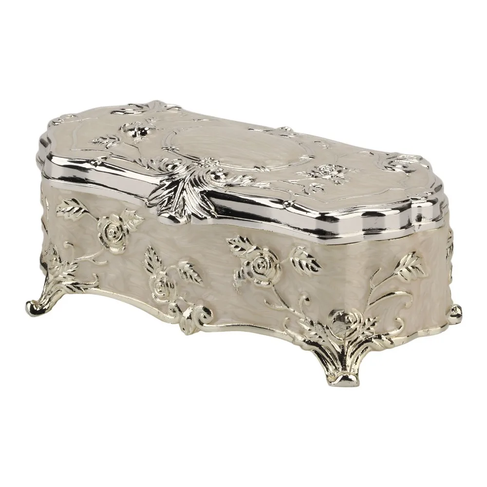 Durable Silver-White Toothpick Holder Zinc Alloy Ornate Jewelry Box Lidded Embossed Trinket Box Dining Table Storage
