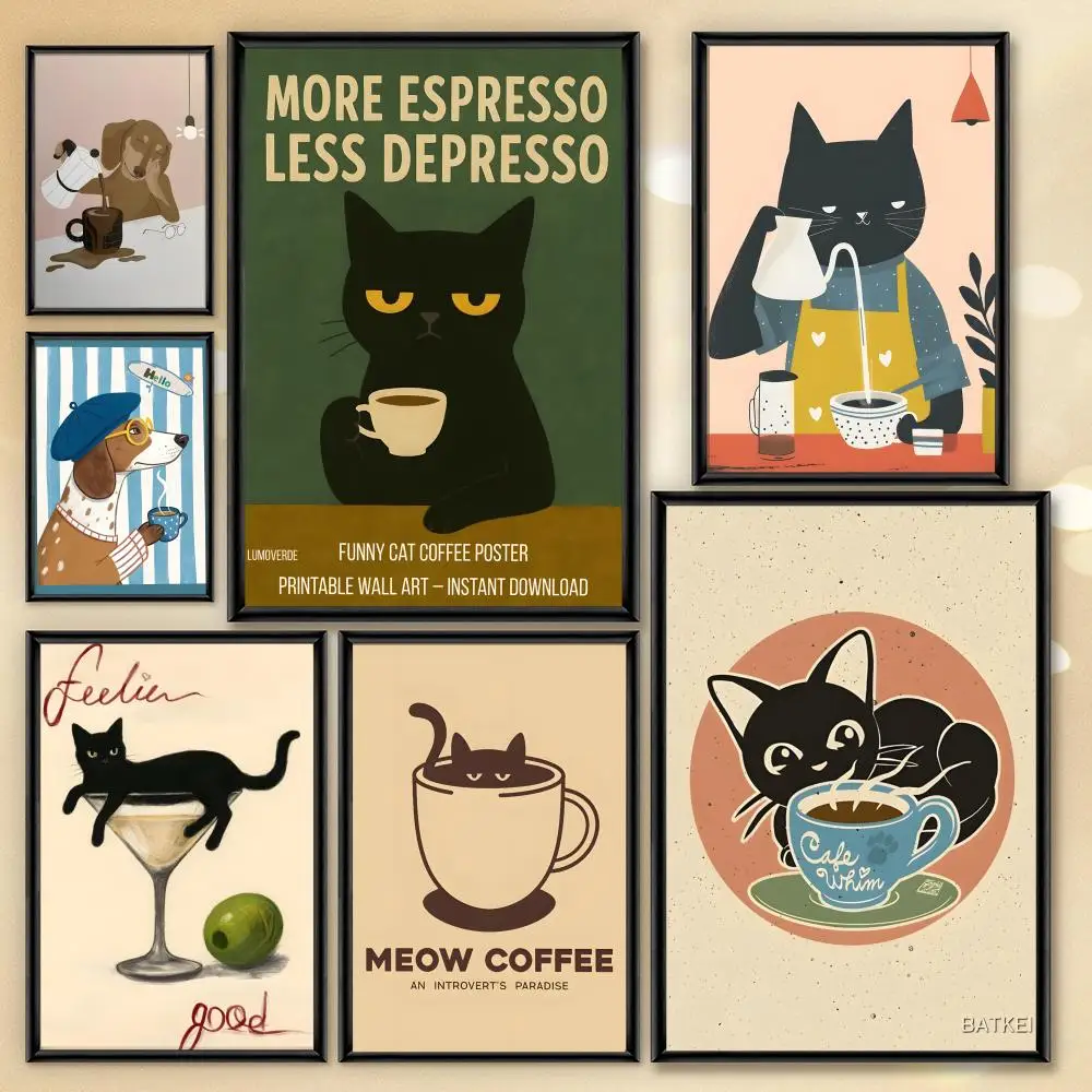 Poster HD Anime Hot Theme Sänger/OST/Film-Wasserdicht Selbstklebend Home Decor Boho Minimalist Cartoon Hund Katze Café