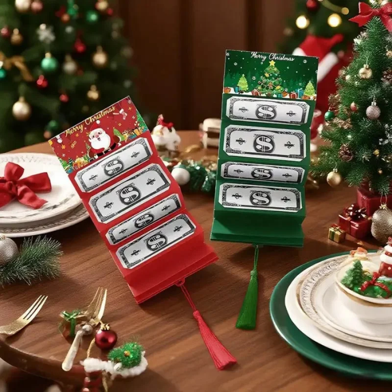 

1 шт., рождественский красный конверт, Рождественская елка, 10 мест для карт, подарочная сумка, подвеска с кисточкой, украшение для вечеринки, подвесной орнамент