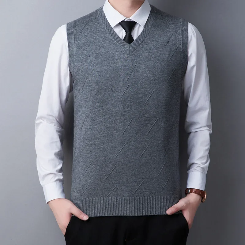 2024 New Spring Sweater Vest Men Sleeveless Slim Solid  Plain Model Jacquard Knitting Casual Wool Waistcoat Mens Vest