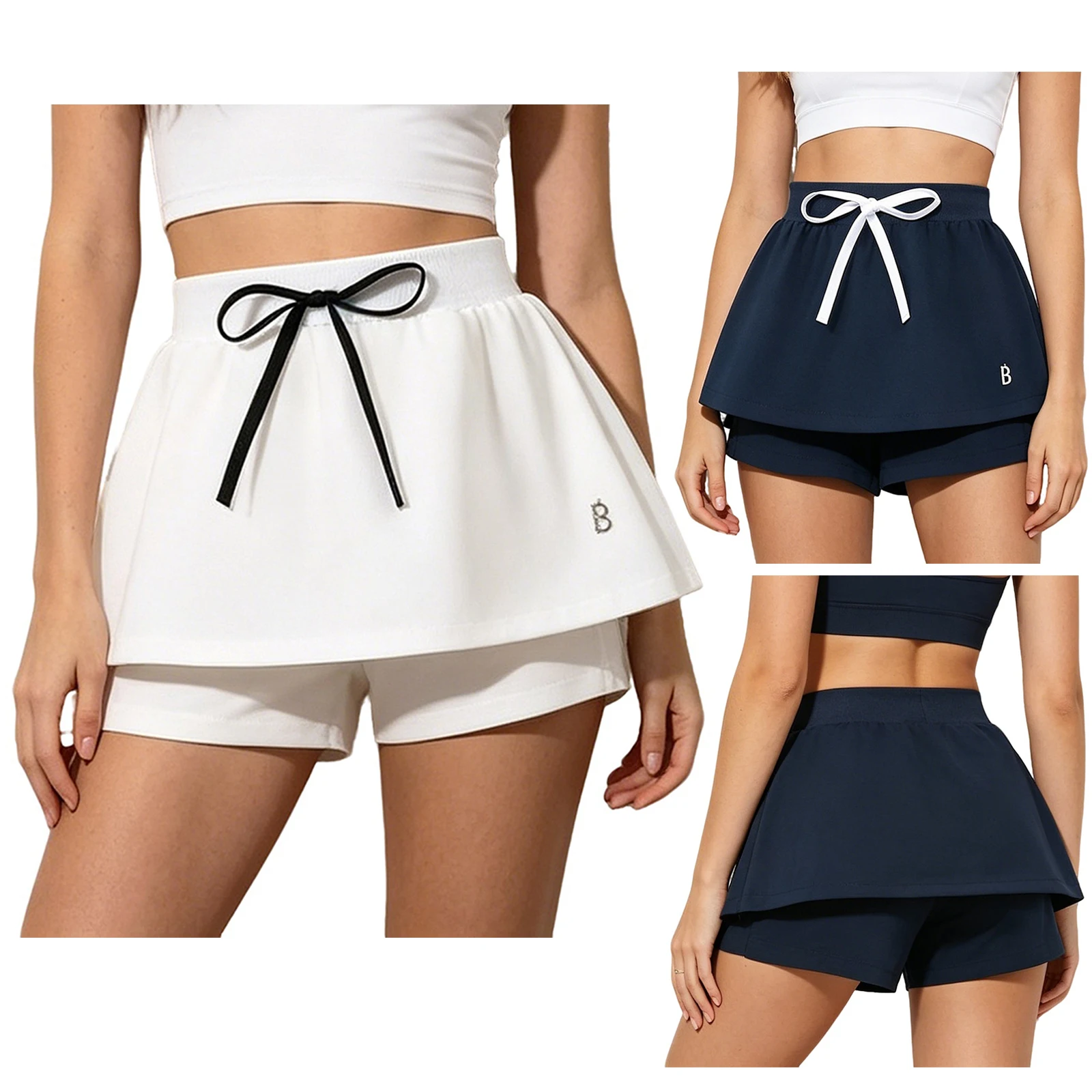 Kinder Mädchen Tennis Golf Laufshorts Röcke 2-in-1 Schleifenknoten Elastischer Bund Sportrock mit Eingebauten Shorts zum Tanzen – Detail 3