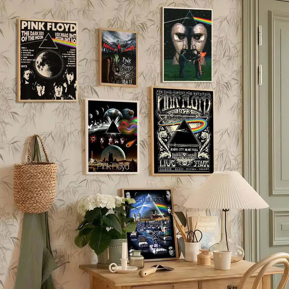 P-Pink-F-Floyds Rock Band Vintage Posters Sticky Vintage Room Home Bar Cafe Decor Kawaii Room Decor