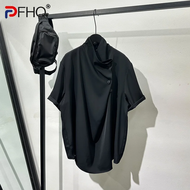 PFHQ Men's Darkwear Irregular Pile Neck Short Sleeved T-shirt Summer Male Original Delicacy Comfortable Loose Tops New 21Z4916