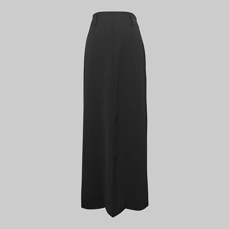 Oshoplive Women Black White H-line Straight Long Skirt 2025 New Fashion Split-back High Waist Office Commute Skirts No Belt
