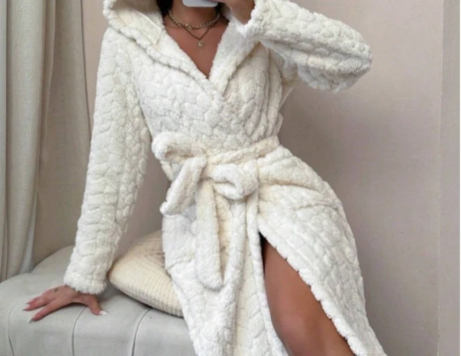 

Плюшевая осенне-зимняя толстовка с капюшоном и ушками, ночная рубашка с галстуком, однотонная, элитная, женская