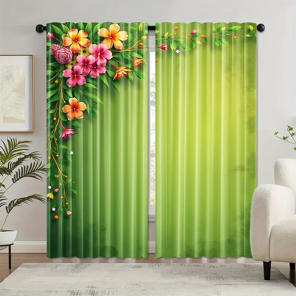 

Spring leaves and green leaf floral patterns Print Drapes Room Darkening Window Curtains Home Decor,Rod Pocket Blackout Curtains