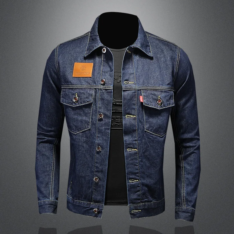 High-quality Dark Blue Simple Fashion Europe and The United States Classic Handsome 2024 New Men's Casual Denim Coat  M-4XL