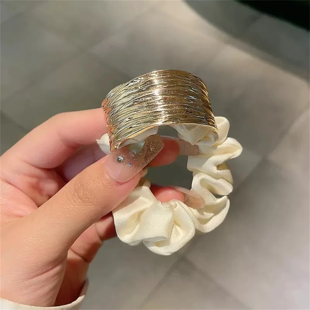 New Korean Style Satin Metal Hair Rope Elastic Hair Bands For Women Girl Fashion Ponytail Holder Hair Ropes Hair Accessories