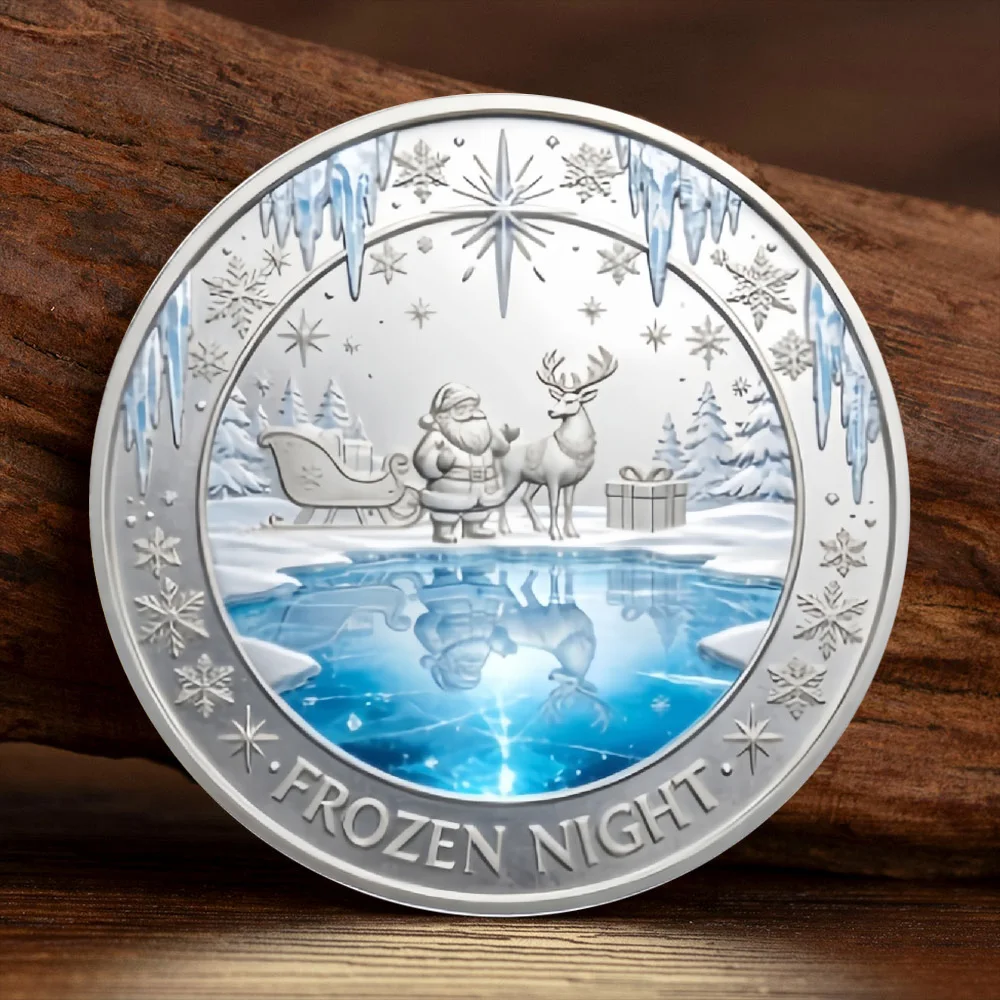 2026 Frozen Night Christmas Commemorative Coin Silver Plated Santa Reindeer Xmas Tree Collectible Coin Souvenir Holiday Gift