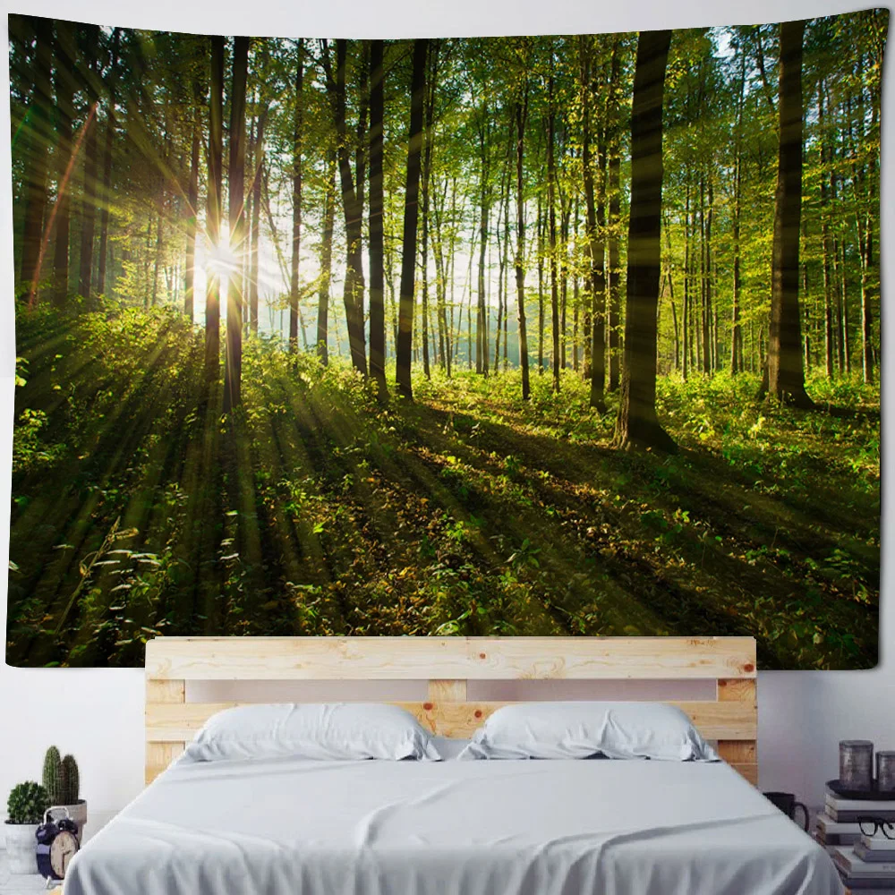 Jungle tapestry, printed wall hanging, natural landscape, forest, living room, bedroom, background cloth, artistic decoration