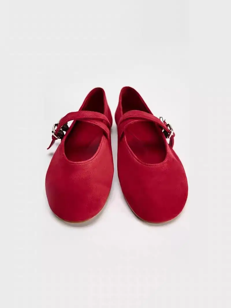 

Весна 2024, женские туфли на плоской подошве большого размера Mary Jane oes с двойными тонкими бретелями, балетки без шнуровки, повседневные туфли на плоской подошве