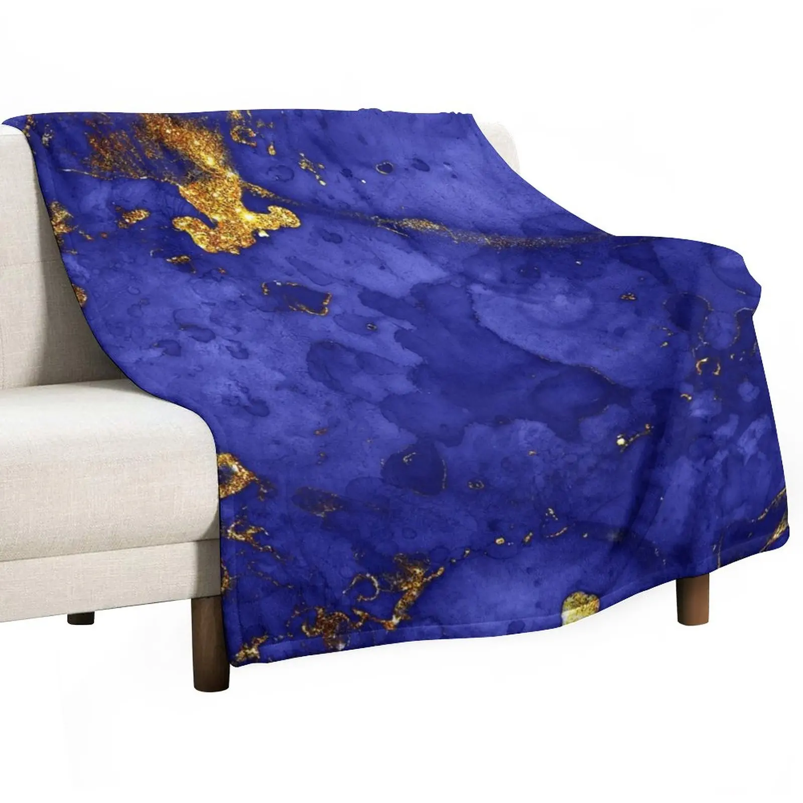 

Indigo Blue and Gold veined Faux Marble Throw Blanket Polar blanket Sofa Blanket Bed covers bed plaid