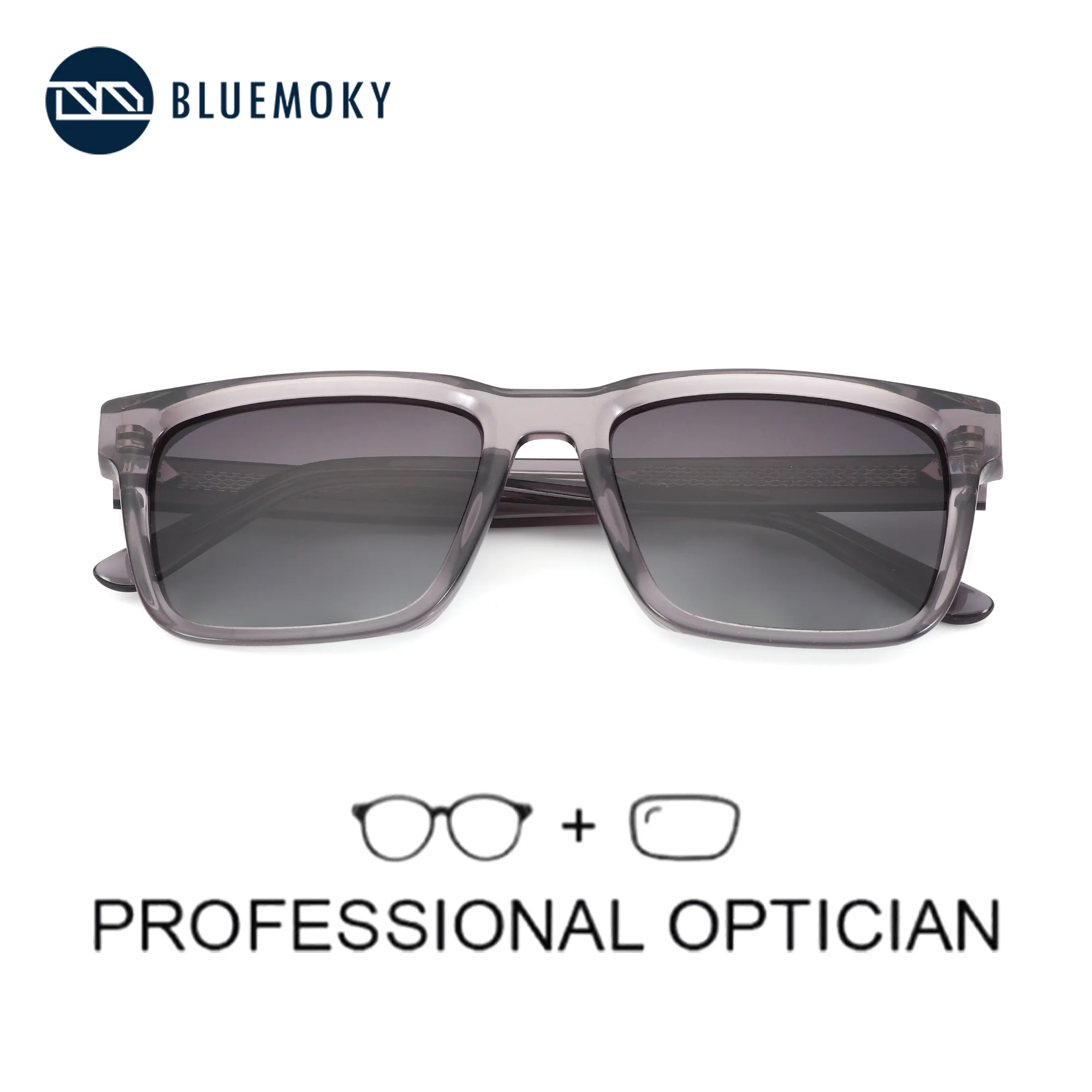 BLUEMOKY L Size Modish Acetate Square Prescription Sunglasses Men Progressive UV400 Polarized Myopia Sunglasses Man