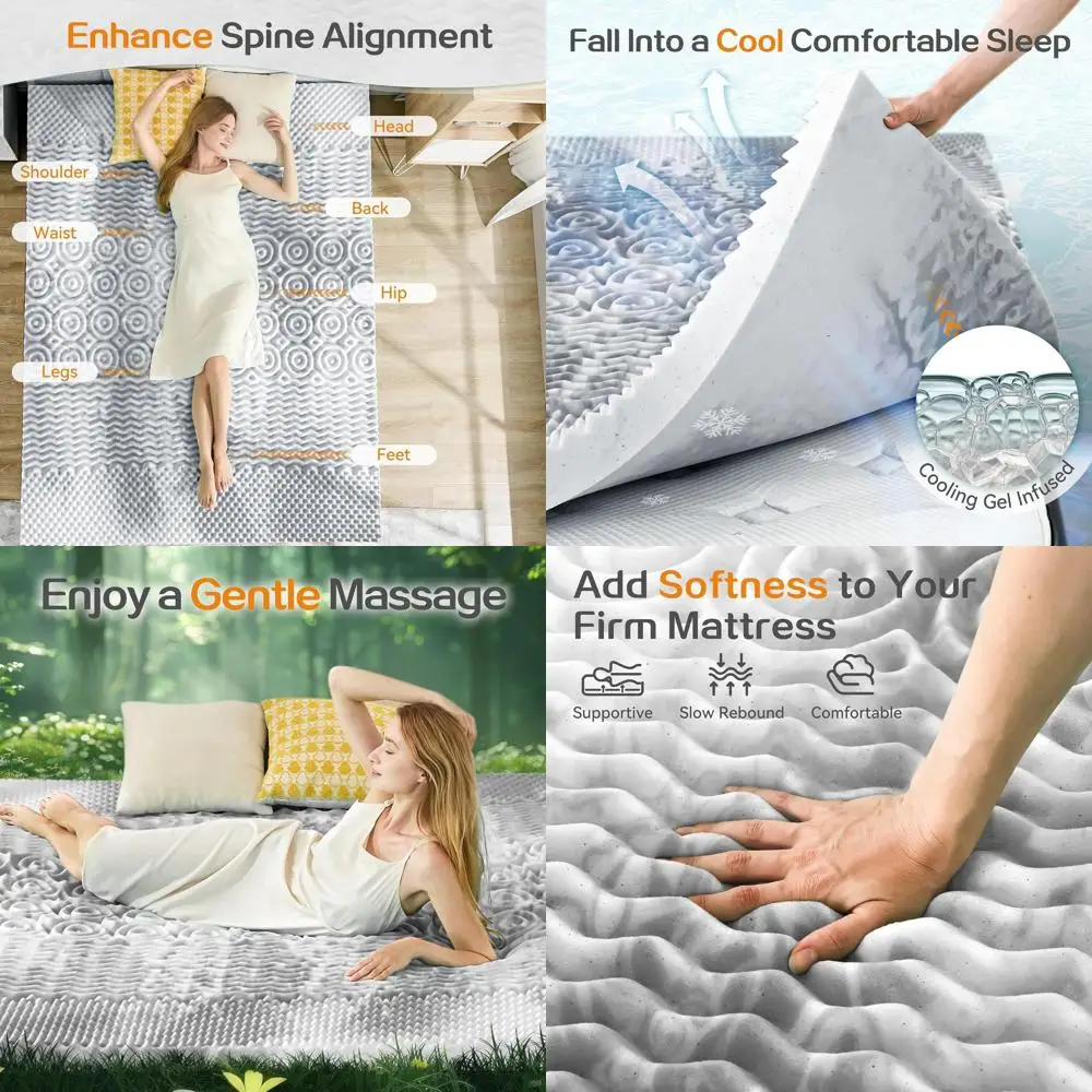 

King Size 5-Zone Memory Foam Mattress Topper, 2 Inch Thick, Pressure Relief, CertiPUR-US Certified, Gray