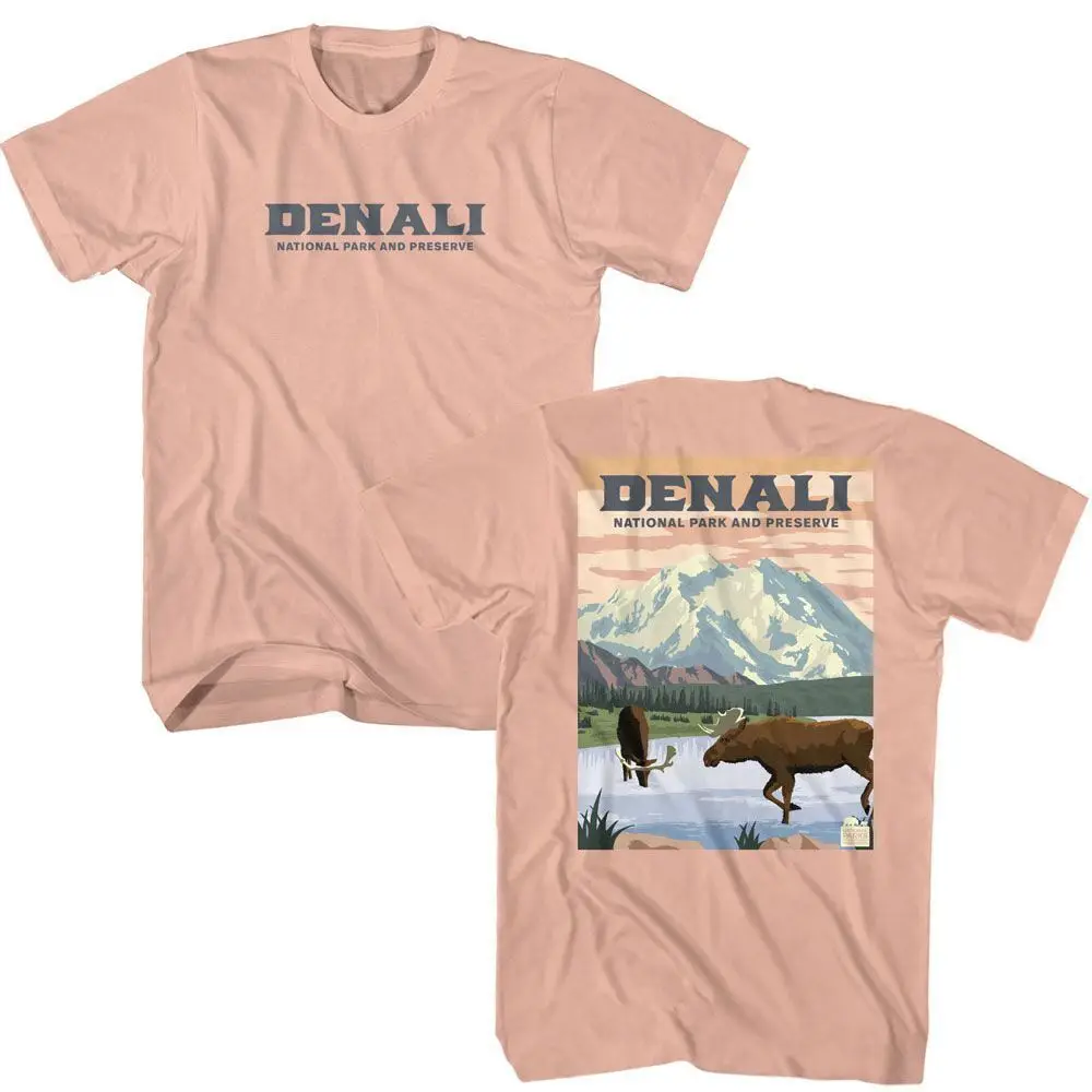 National Parks Denali Poster Art Peach Brands T Shirt