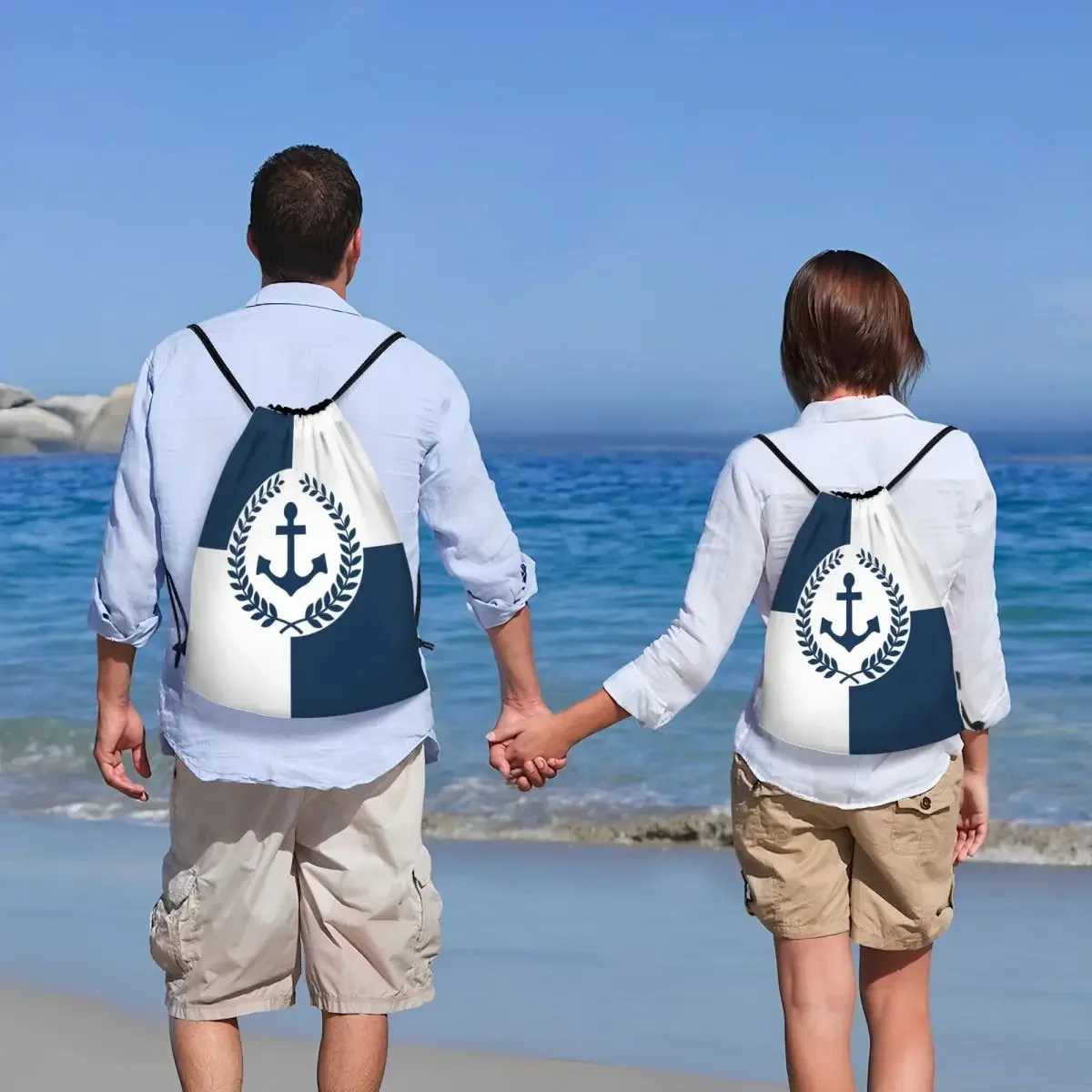Рюкзак на шнурке с морским якорем на заказ, спортивная спортивная сумка для женщин и мужчин, парусный матросский рюкзак для покупок