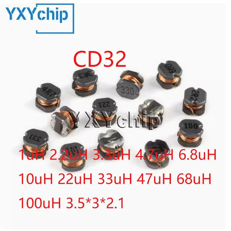 20pcs Smd Wire Wound Power Inductor Cd32 1uh 2.2uh 3.3uh 4.7uh 6.8uh 10uh 22uh 33uh 47uh 68uh 100uh 3.5*3*2.1mm High Quality