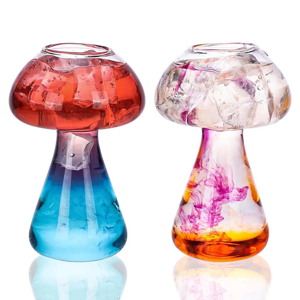 2pcs 8.5oz Mushroom Glass Cups Cute Cocktail Glass Creative Martini Glasses Drinks Cup for Juice Wine Champagne (250ml)