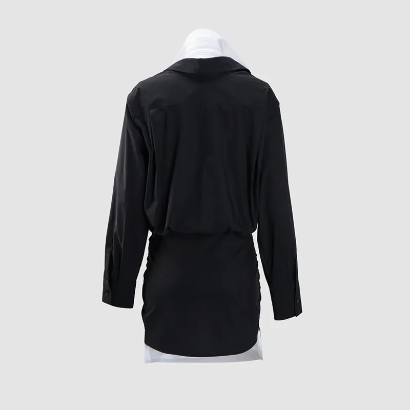 Women's Long-Sleeve Collared Waist-Cinched Shirtdress, Patchwork Bodycon Dress, Evening Gown, 2026, Spring, New Arrival, Y2K
