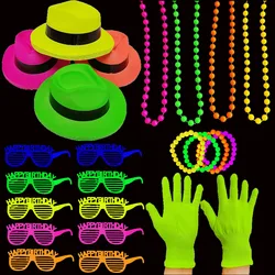 UV Neon Party Supplies Glow Party Hat Necklace Glasses Bracelet Glove Fluorescent Birthday Wedding Party Decor Dress Up Accesso