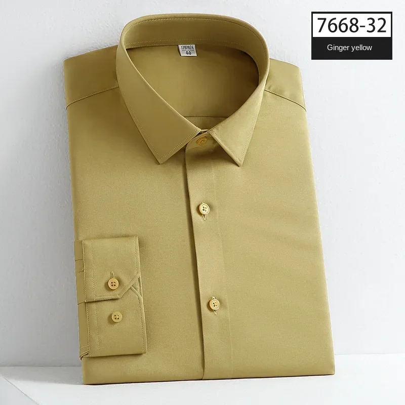 

High Quality Seamless Blue Shirt Plus size Men Long Sleeve Slim Fit Elastic Button Up Non-iron Business Casual Formal Shirt Boys