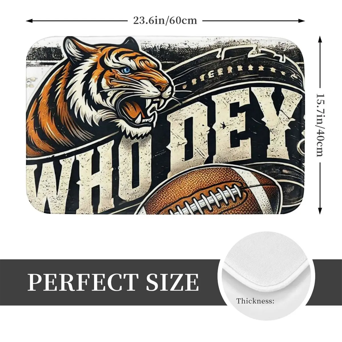 Who Dey Bengal Football Non-slip Doormat Floor Mat Carpet Rug for Kitchen Entrance Home Bathroom Living room Footpad Mats