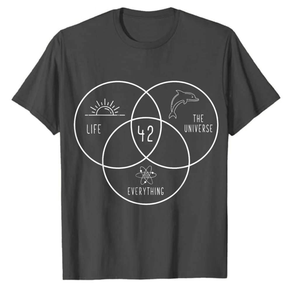 Life Universe Everything 42 Answer To Life T-Shirt Hitchhikers Guide To The Galaxy Venn Diagram Graphic Tee Sci Fi Casual Top