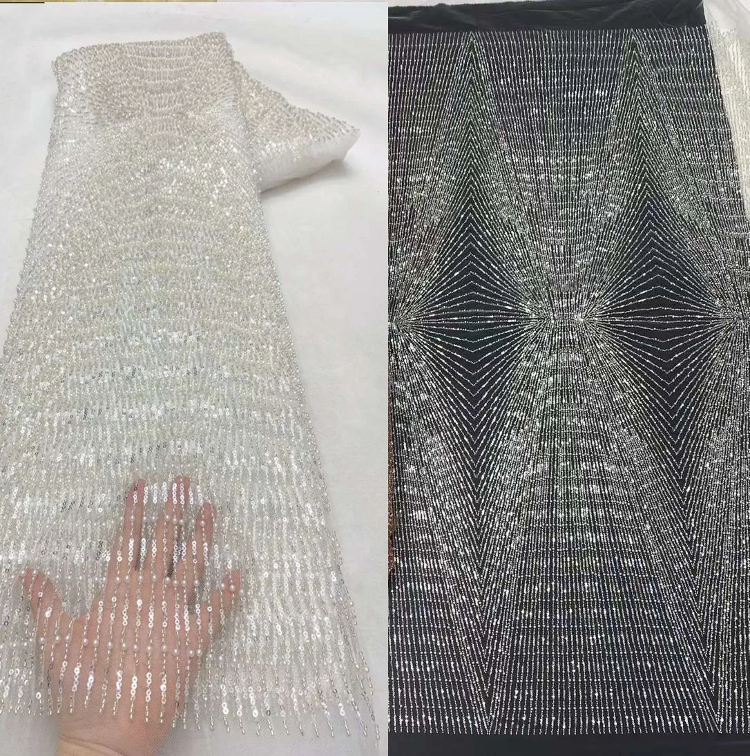 

Top quality,New Design, Stones embroidery,Pearls French Mesh Yarn,African Nigeria Fabric Lace, Evening Dresses ,Weddings