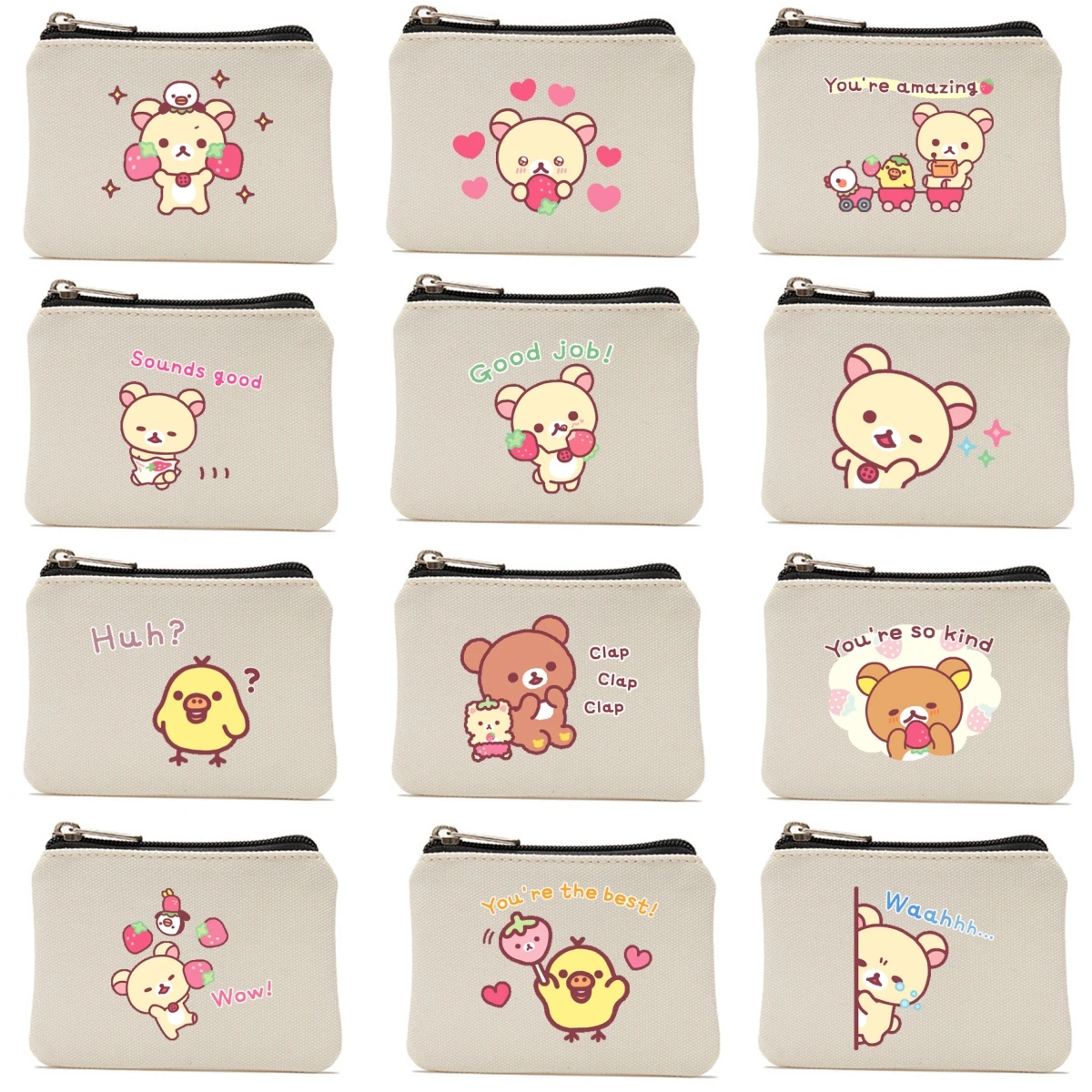 

Мультяшный кошелек-монетница Rilakkuma из холщовой ткани, маленький, милый, для студентов, портативный, на молнии, для девочек, мини-сумочка для хранения, подарок