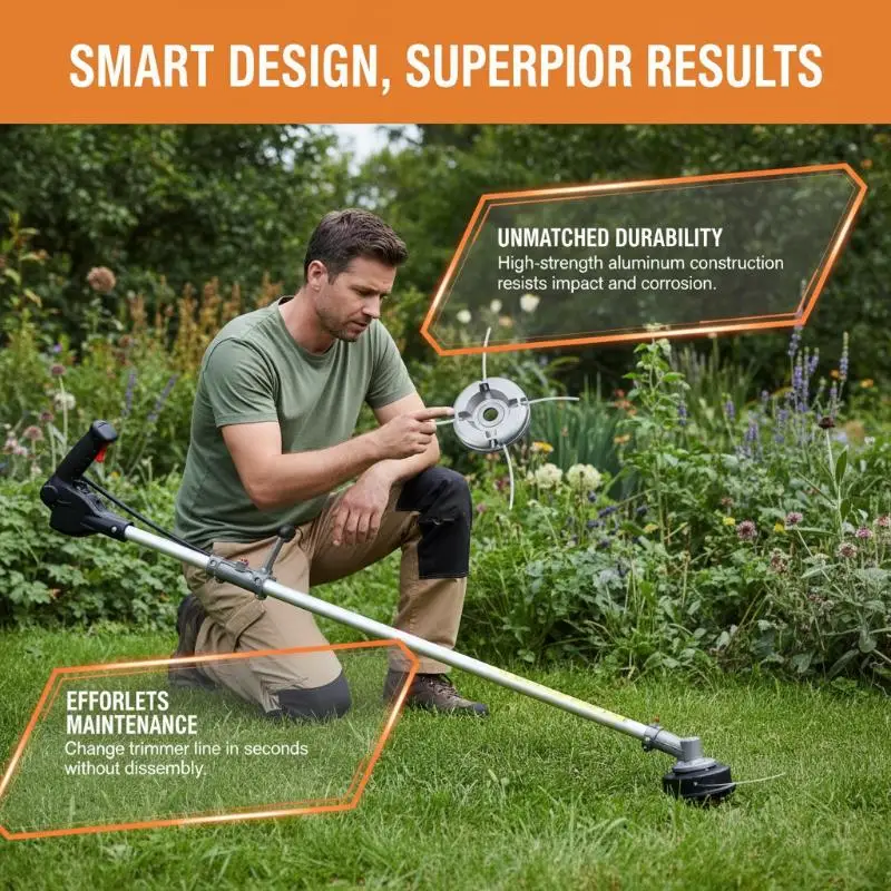 Aluminum Grass Trimmer Head Universal Tool-less Install Lawn Mower Replacement Part for Home Yard Gardening Use