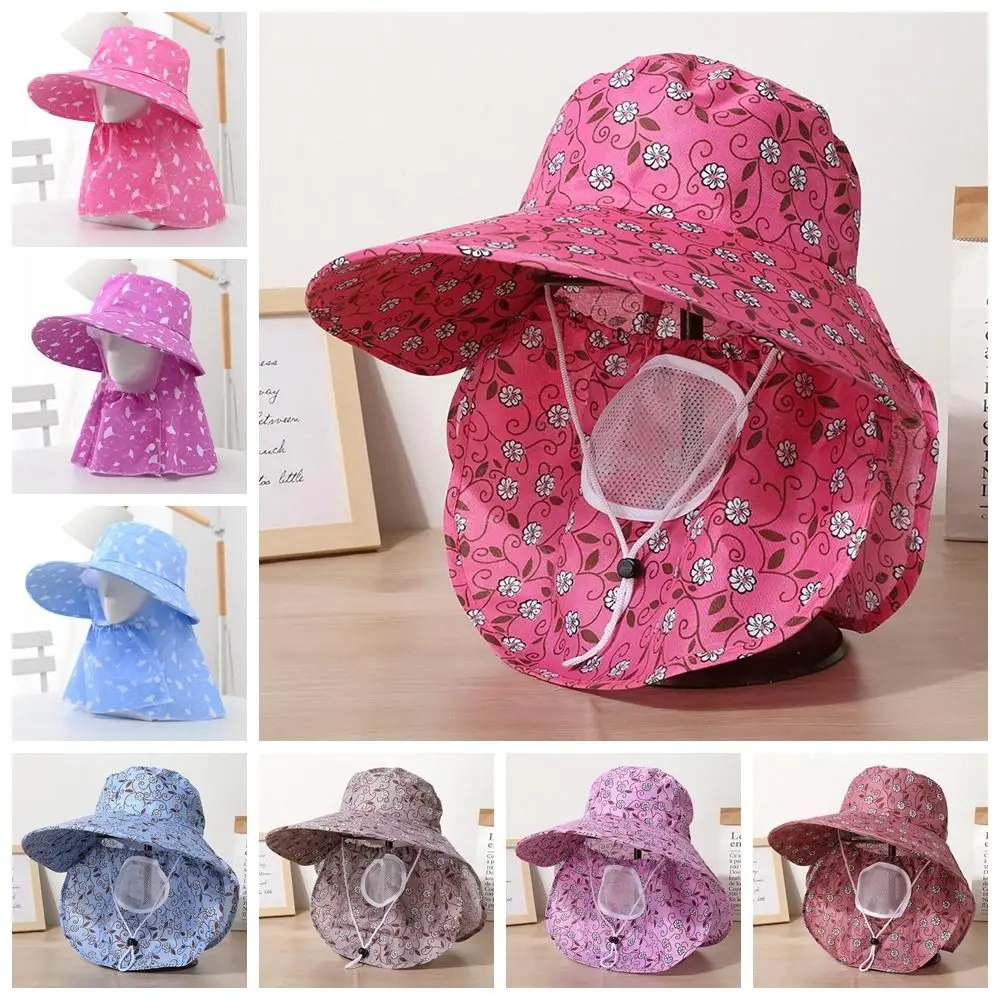 

Breathable Mesh Tea Picking Hat Face Mask Printing Sunshade Shawl Cap UV Protection Sun Protection Wide Brim Sun Hat Climbing