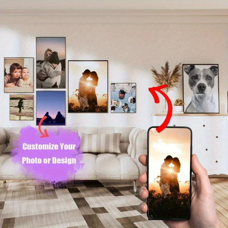 Pintura en lienzo impresa personalizada de tus fotos, póster de cumpleaños y boda, decoración artística de pared, decoración de imagen de paisaje familiar de mascotas