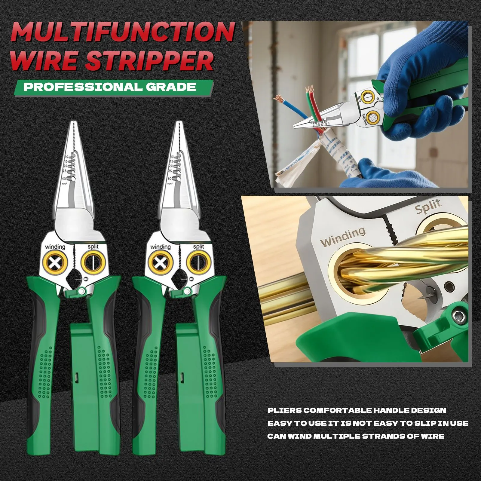 多機能ワイヤーストリッパー 電気技師用ツール ワイヤーカッティング・ストリッピング用 ケーブルスクレーパー 滑り止めグリップ 精密測定