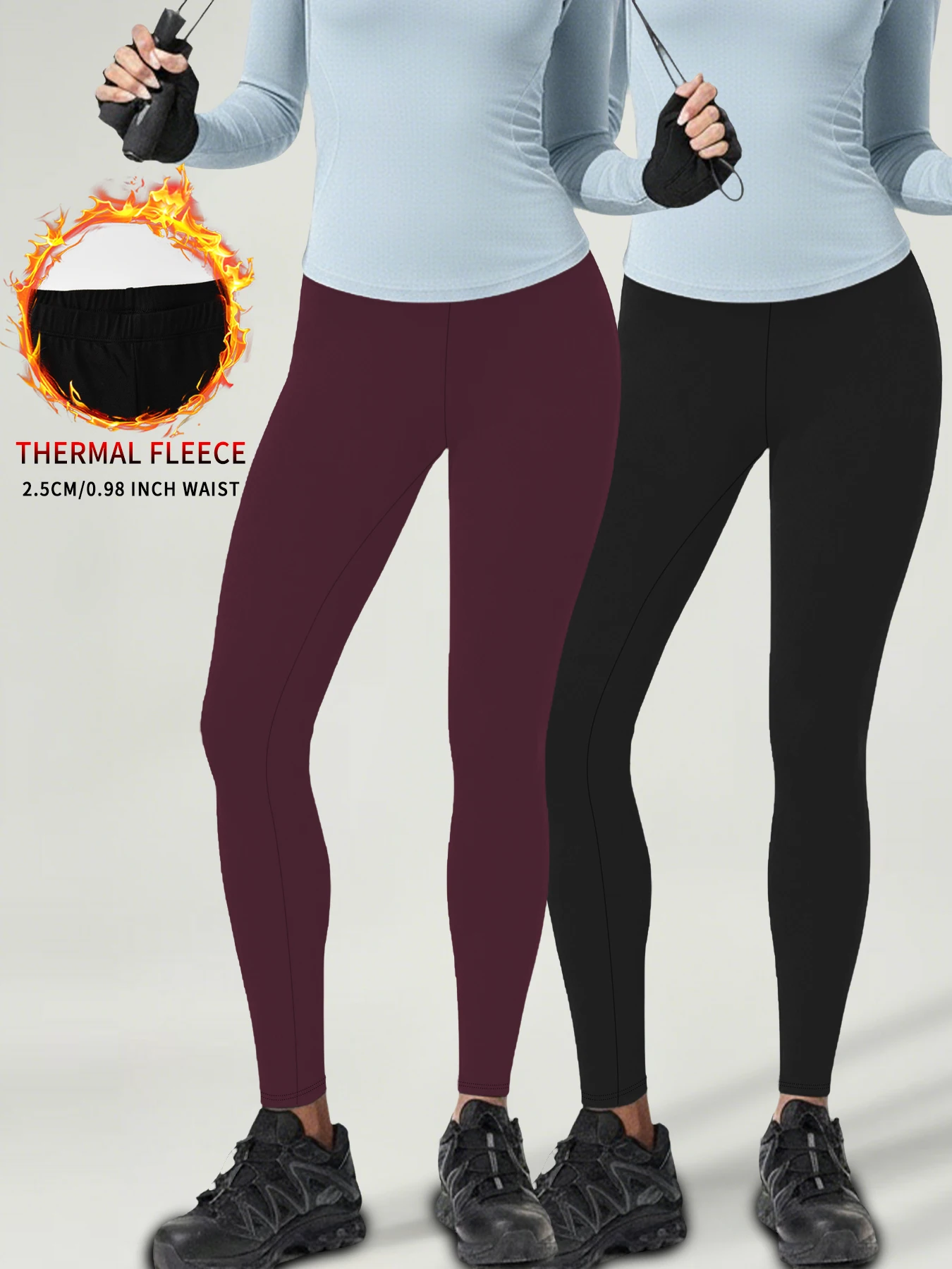 กางเกงเลกกิ้งออกกำลังกายฤดูหนาว 2 ชิ้นพร้อมซับในผ้าฟลีซกันความร้อน กางเกงเอวต่ำสำหรับผู้หญิง เหมาะสำหรับการวิ่ง โยคะ และให้ความอบอุ่น