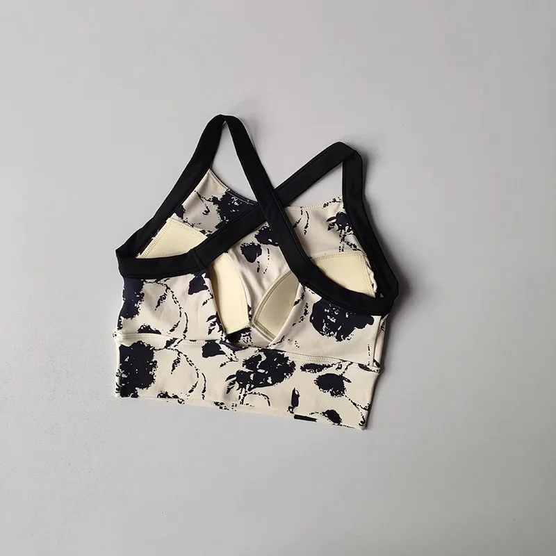 Damen-Sport-BH mit Druckmuster, Kreuzgurt-Sport-BH, Push-Up-Yoga-Gym-Crop-Top, Fitness-Tube-Top, atmungsaktiver Beauty-Back-BH – Detail 6