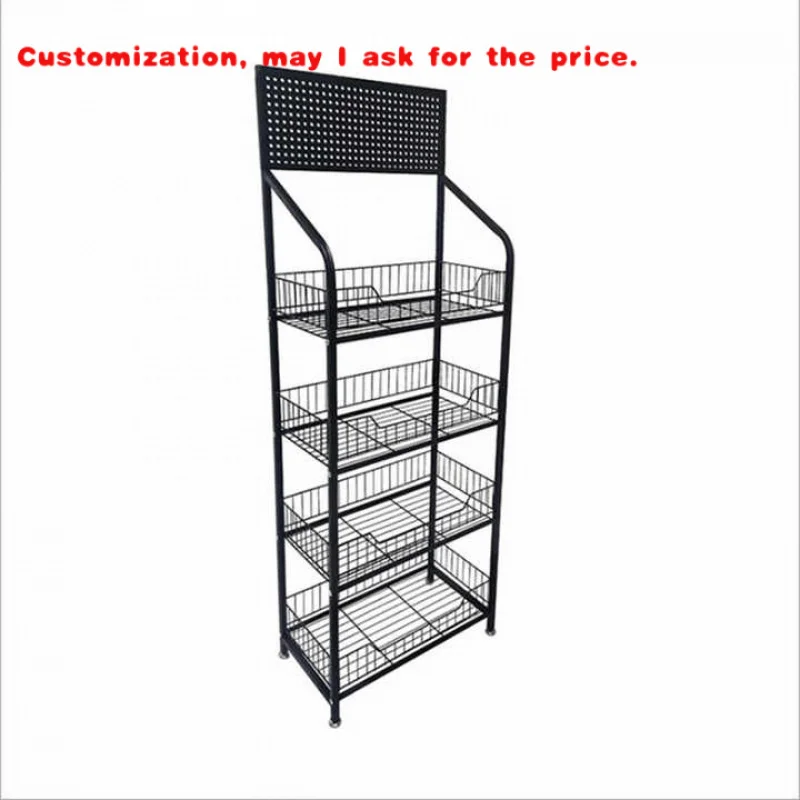 

custom.Freestanding Metal Display Stand with Hooks Supermarket and Retail Store Light Duty Metal Display Shelf