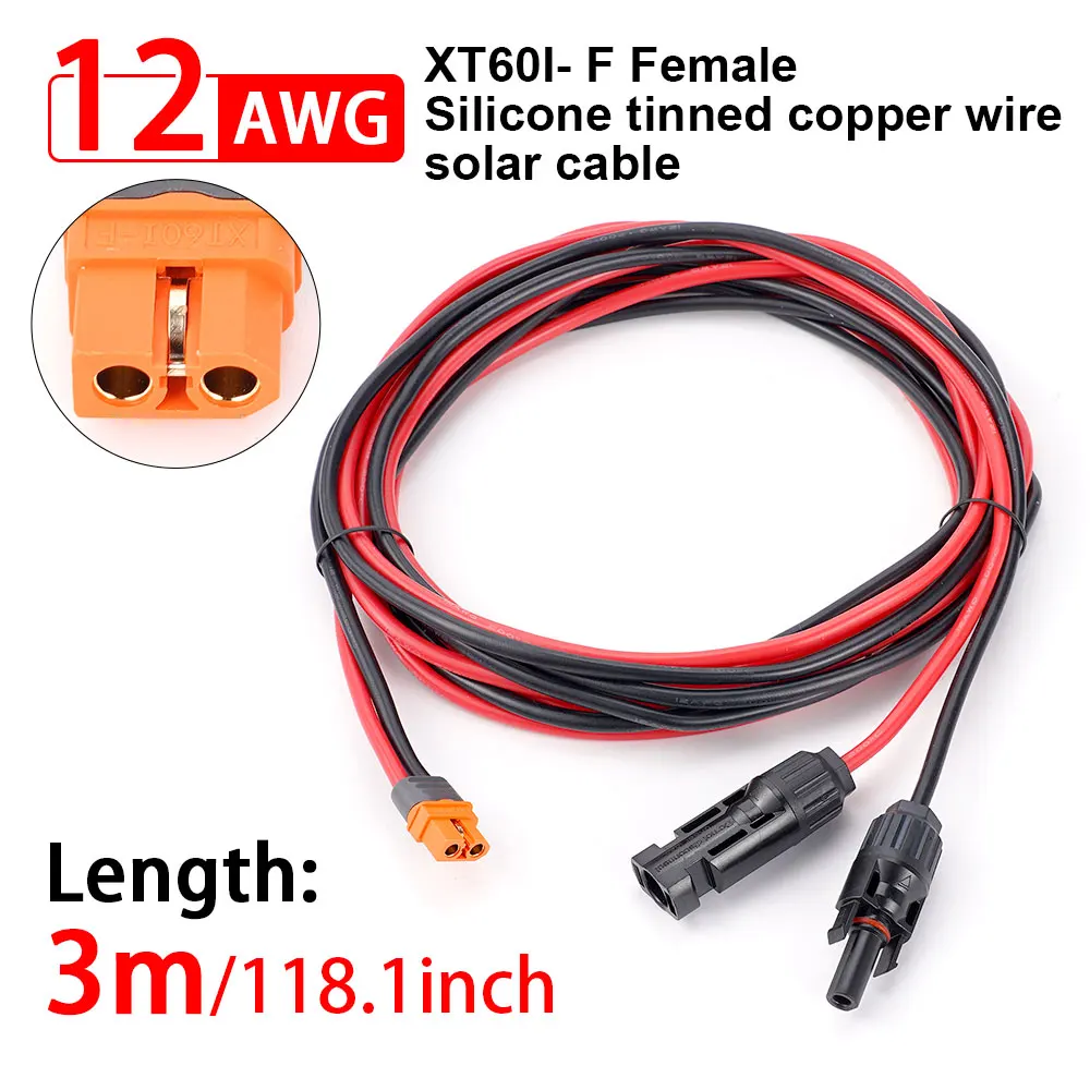 

Солнечный разъем к адаптеру XT60I-F 1, 2, 3 м, 12AWG, соединительный зарядный кабель для солнечной панели для портативной электростанции солнечного генератора