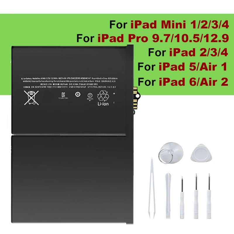 

Запасная батарея для ipad 2 3 4 5 6 Air 1 Air 2 Mini 1 2 3 4 5 для ipad Pro 9,7 10,5 Tablet Bateria с бесплатным набором инструментов для ремонта