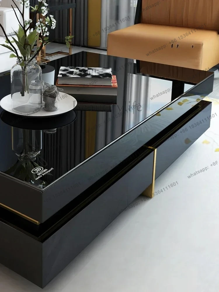 05 FG17Light luxury coffee table advanced sense modern simple large apartment living room household tempered glass surface recta