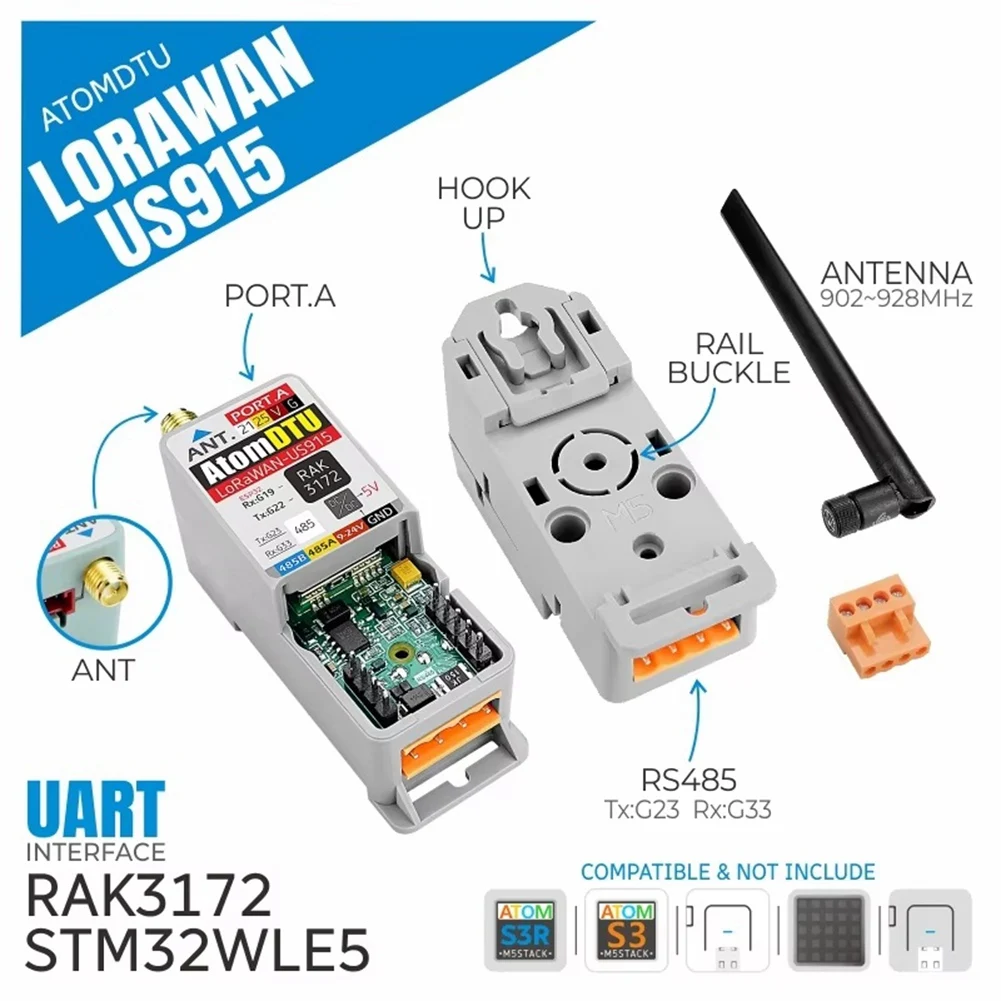 

For M5stack Atomic DTU Lorawan Base Lorawan Programmable Data Transmission Unit US915 STM32WLE5CC-ABQA