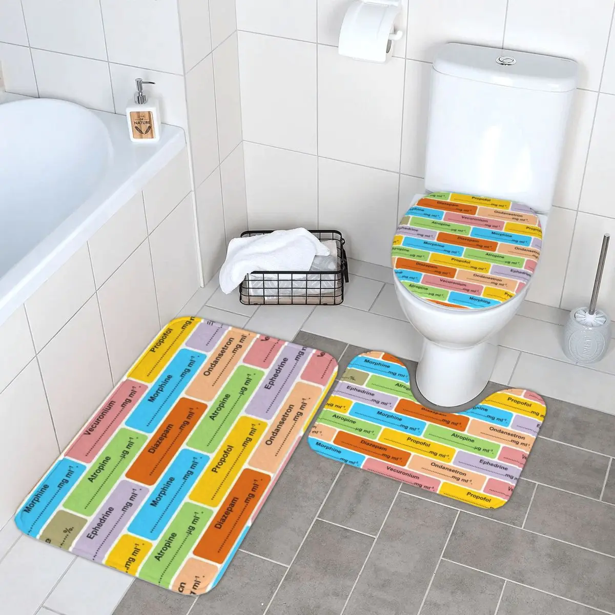 

Анестетист Анестезиологический Анестезиологический наркотик Этикетка из 3 предметов Коврик для ванной Набор для ванной комнаты Крышка унитаза Домашний декор Ковер Напольный коврик