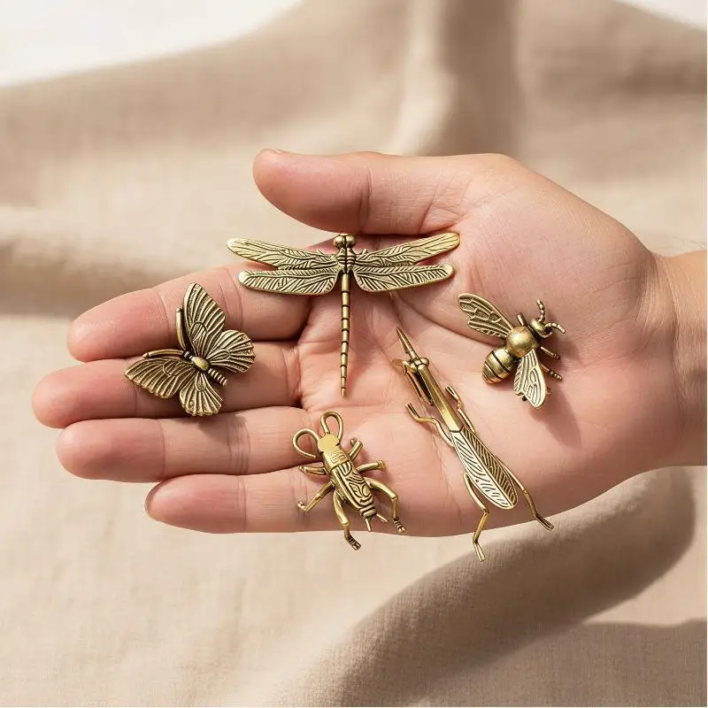 Brass Mini Insect Figurines Retro Antique Finish Exquisite Carved Small Decor for Home Shelf Art Collection Birthday Gift Choic