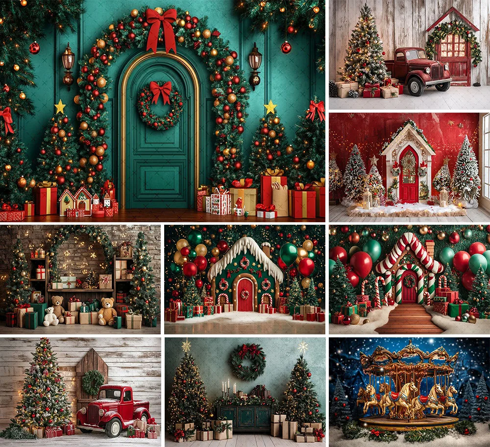 Mehofond Photography Background Christmas Gingerbread Wood Door Gifts Xmas Tree Kids Family Portrait Decor Backdrop Photo Studio