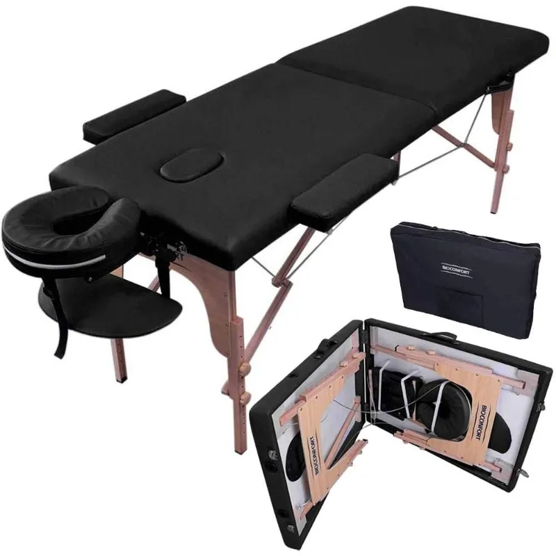 Cama masaje Camilla 180X60cm Plegable Portatil fisioterapia Faciales Tatuaje Ligera SPA (Negro)