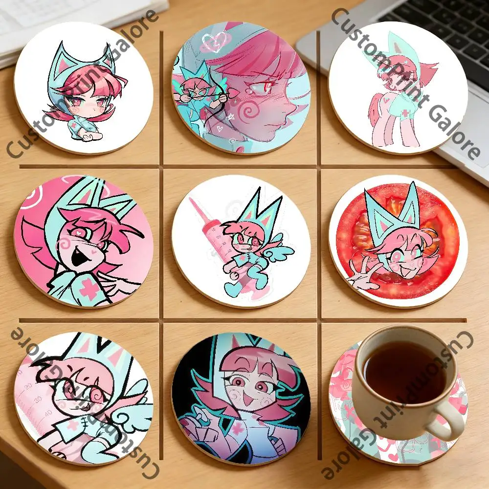 

P-Psychocuties Strawberry Natural Pine Wood Round Coasters Non-Slip Heat-Resistant Cup Mats for Coffee Drinks