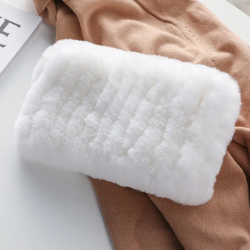 2025 Women Real Fur Handmade Stretch Fur Scarf Knit Genuine Rex Rabbit Fur Headbands Girls Natural Fur Ring Scarves Winter Scarf