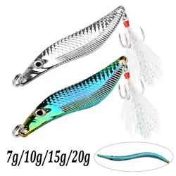 Metal VIB Leech Spinners Spoon Lures 7g 10g 15g 20g Artificial Bait With Feather Hook Night Fishing Tackle for Bass Pike Perch